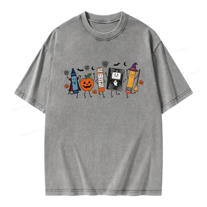 Pagewings Halloween Teacher Unisex Washed T-shirt