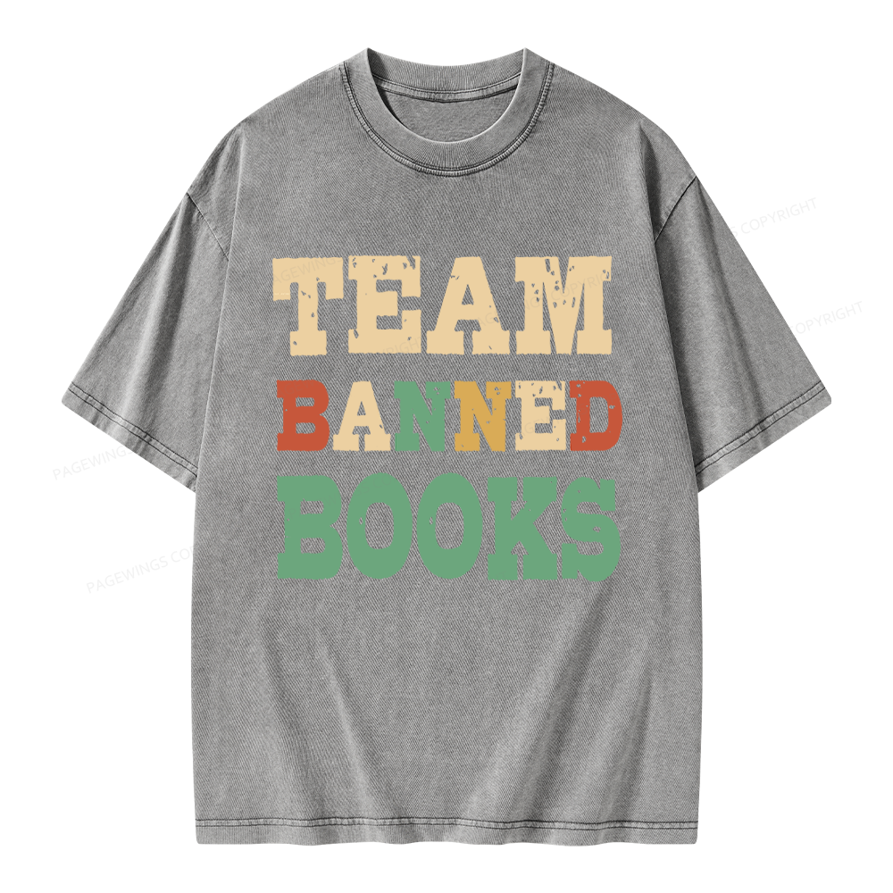Pagewings Funny Team Banned Books Unisex Washed T-shirt