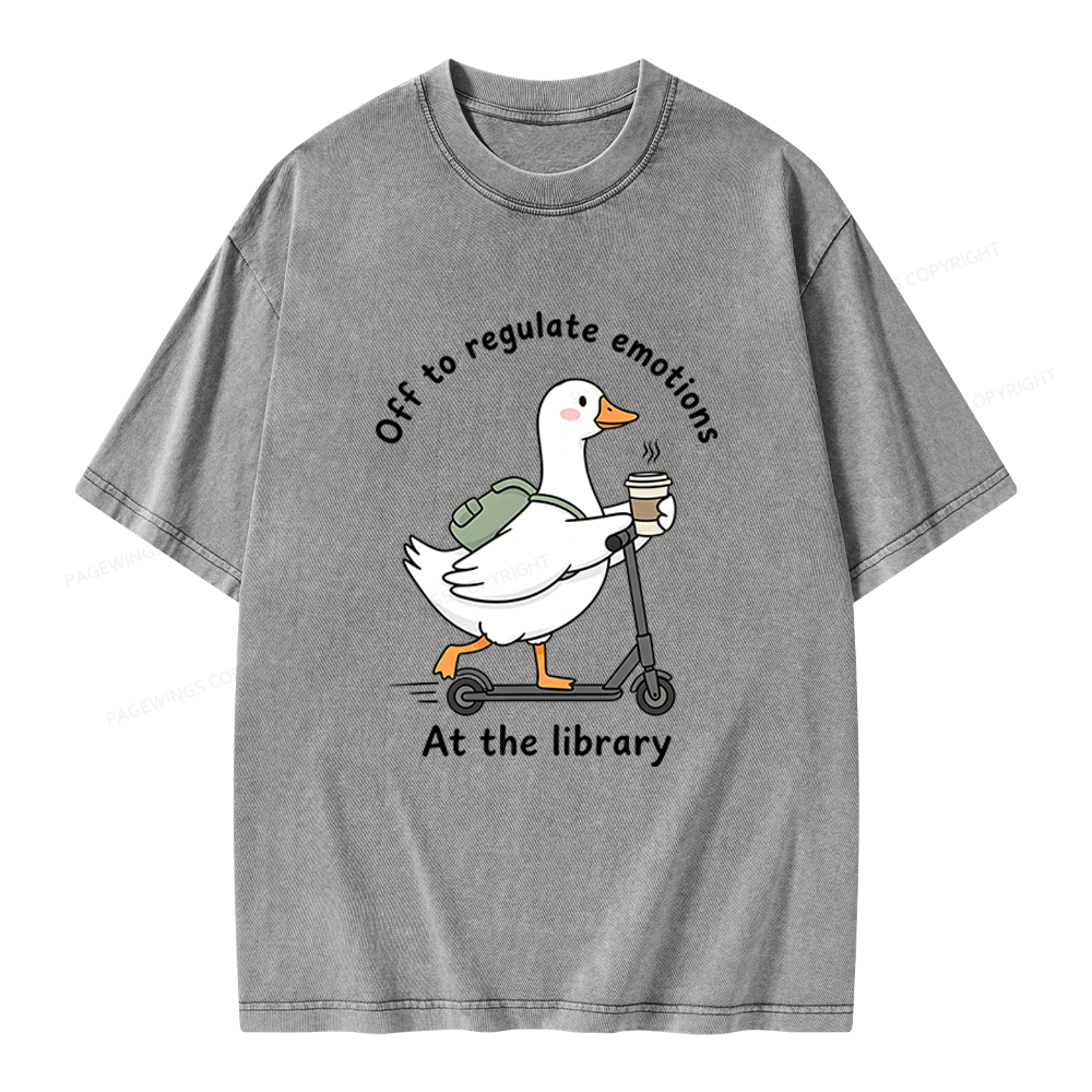 Pagewings Off To Regulate Emotions At The Library Unisex Washed T-shirt