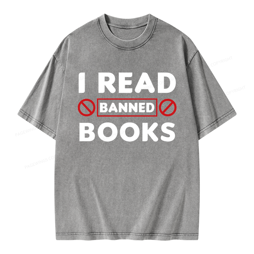 Pagewings I Read Banned Books Unisex Washed T-shirt
