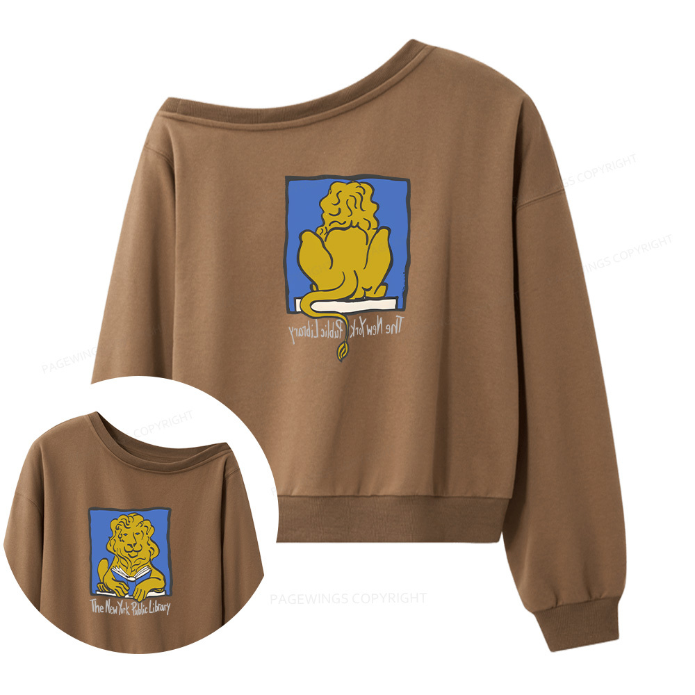 Pagewings Vintage New York Library Tee Unique Find Unisex Bookworm Perfect Gift 11362 Bookish Women Off Shoulder Sweatshirt