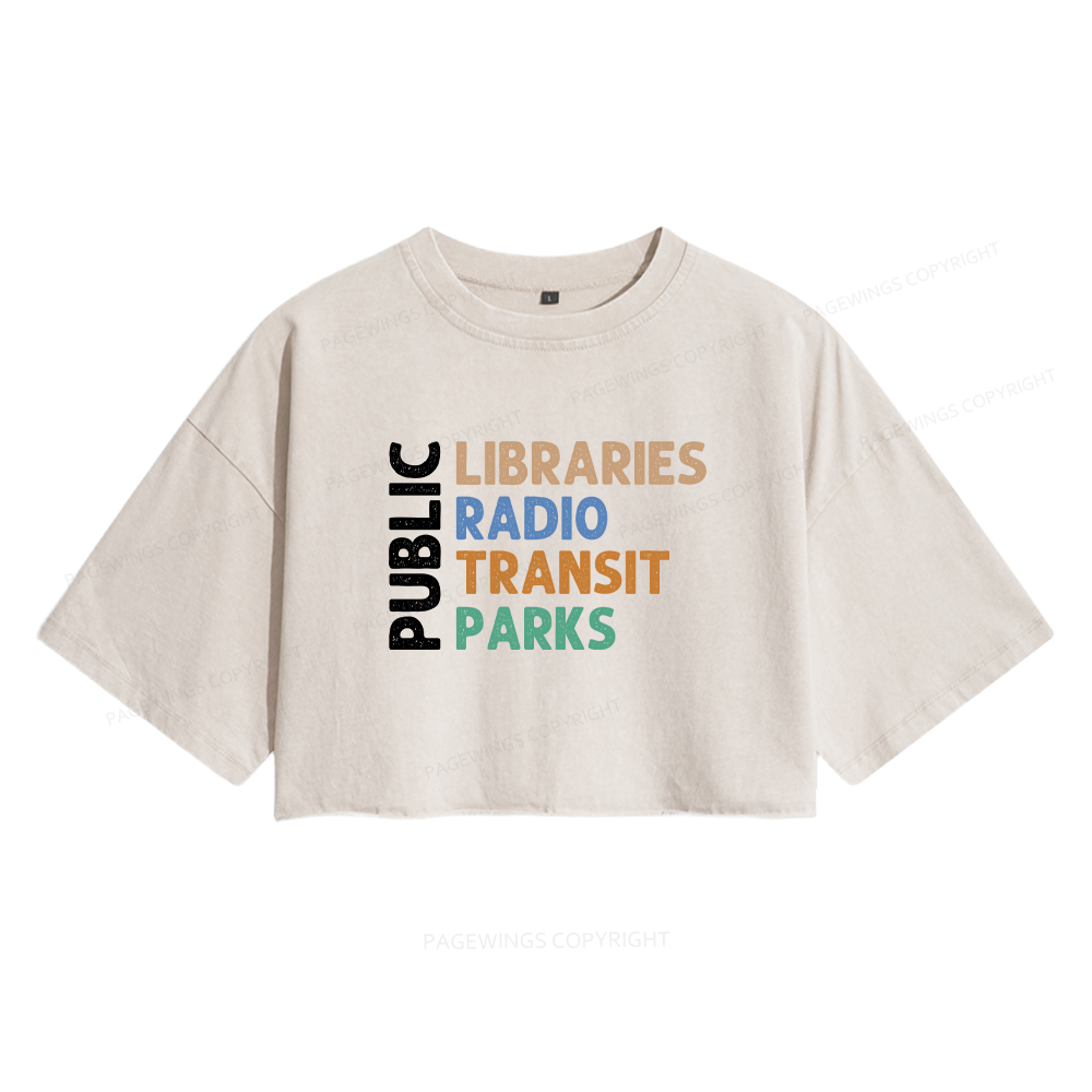 Pagewings Public Libraries16055 Read Women's Washed Cropped T-shirt