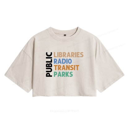 Pagewings Public Libraries16055 Read Women's Washed Cropped T-shirt