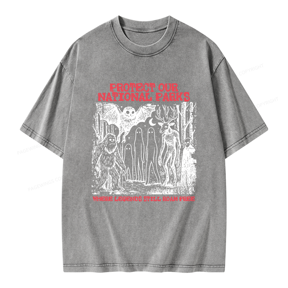 Pagewings Protect Our Parks Vintage Camping Unisex Washed T-shirt