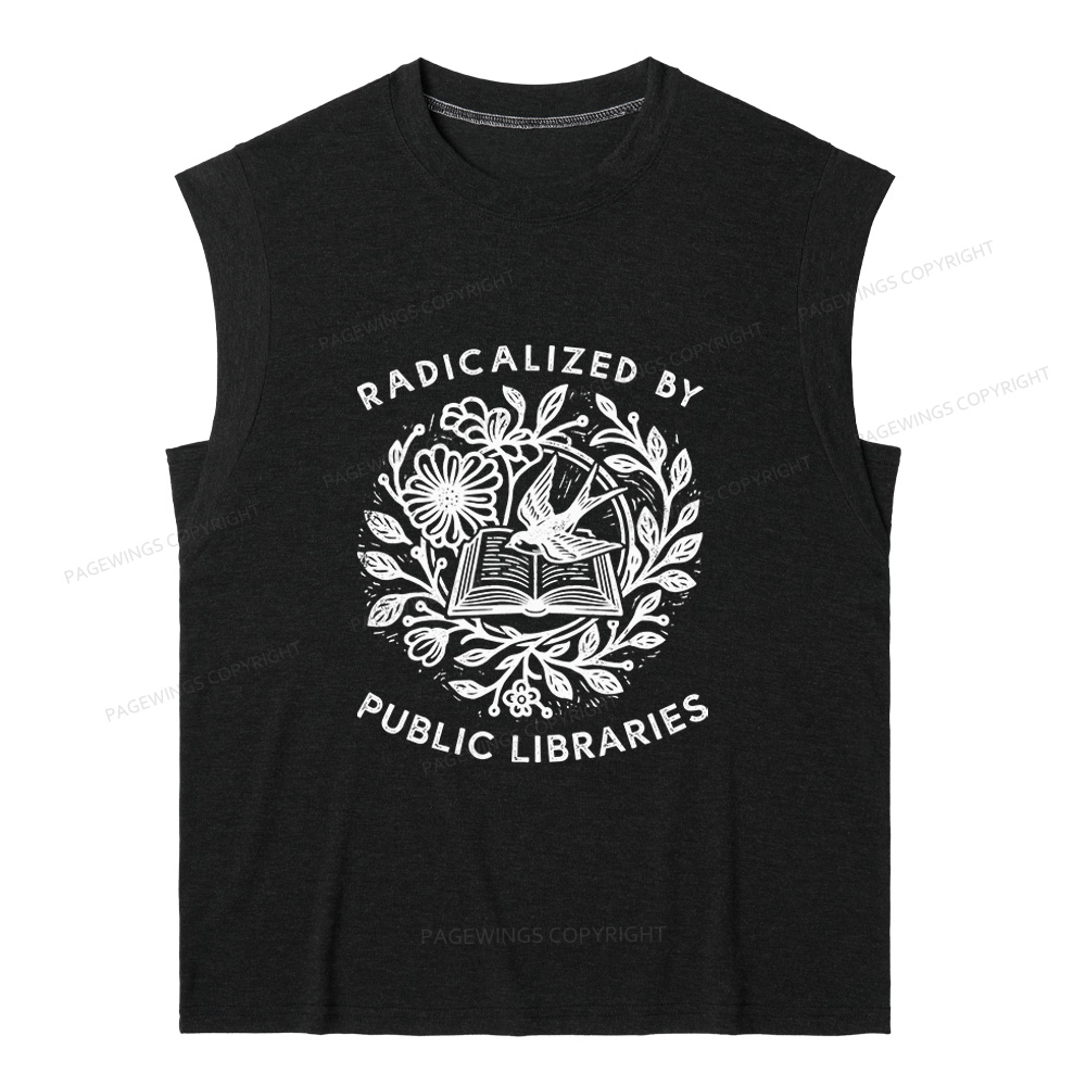 Pagewings Radicalized By Public Libraries 15729 Bookish Women's Heather Tank Top