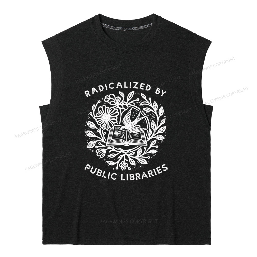 Pagewings Radicalized By Public Libraries 15729 Bookish Women's Heather Tank Top