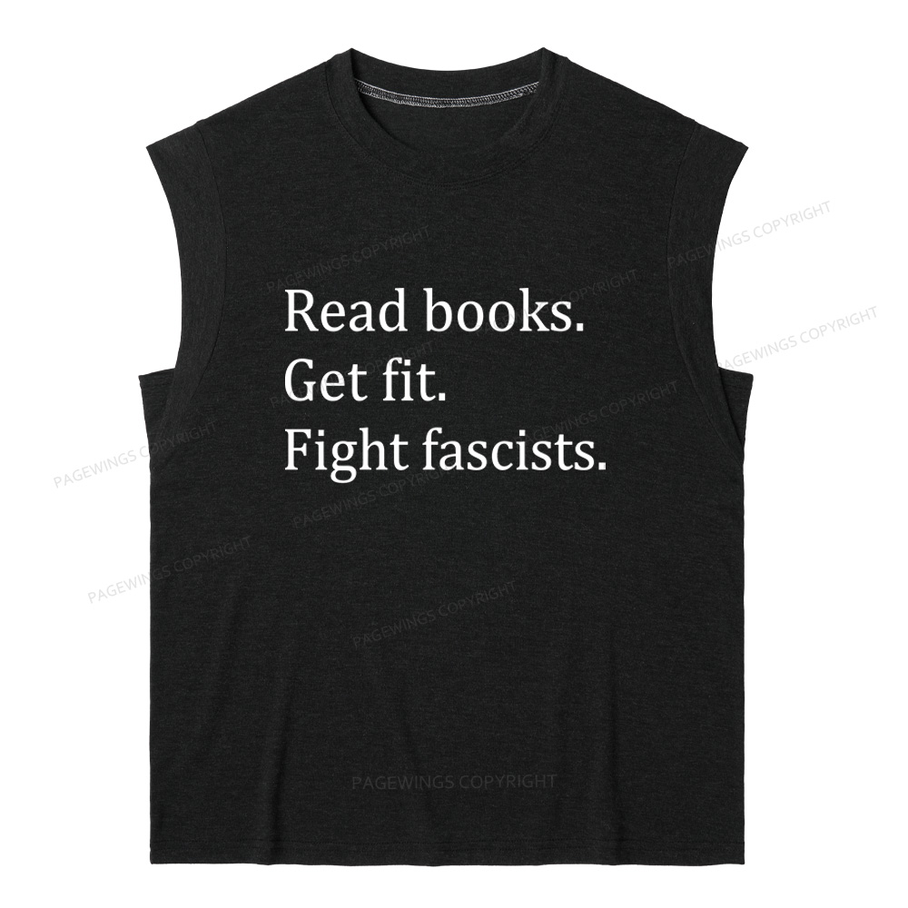 Pagewings Read Books Get Fit Fight Fascists 15980 Bookish Women's Heather Tank Top