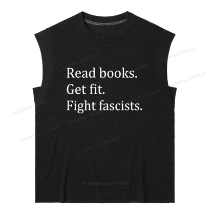 Pagewings Read Books Get Fit Fight Fascists 15980 Bookish Women's Heather Tank Top