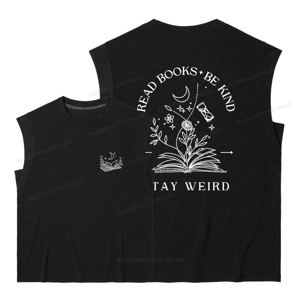 Pagewings Read Books Be Kind Stay Weird Women's Heather Tank Top
