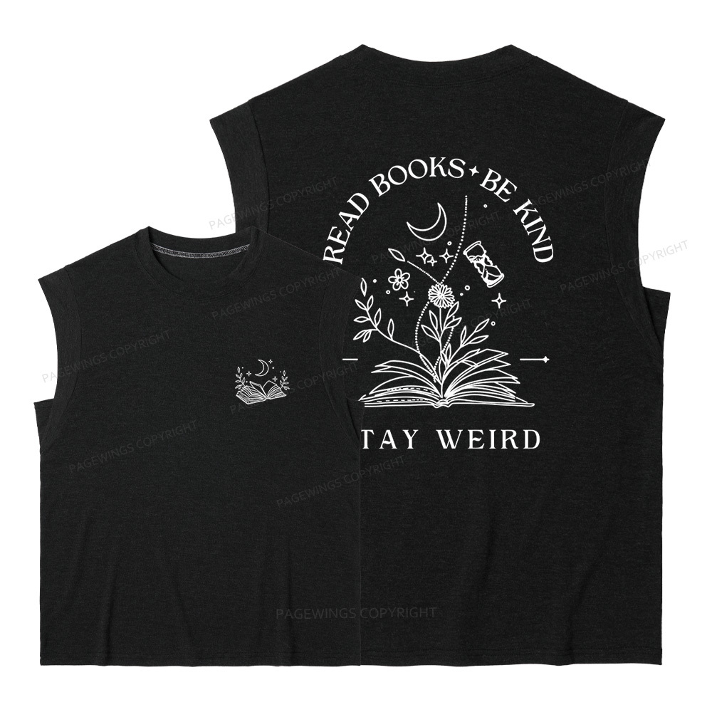 Pagewings Read Books Be Kind Stay Weird Women's Heather Tank Top