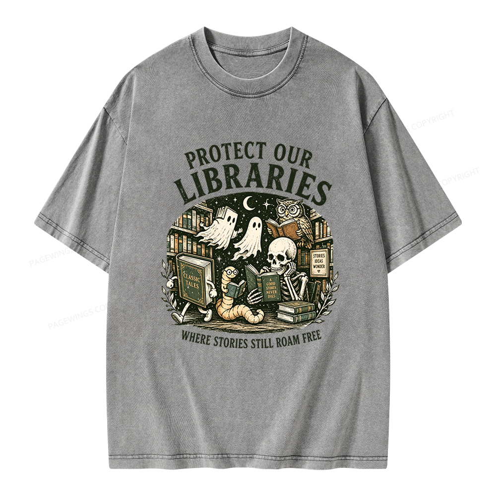 Pagewings Protect Our Libraries Unisex Washed T-shirt