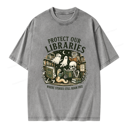 Pagewings Protect Our Libraries Unisex Washed T-shirt