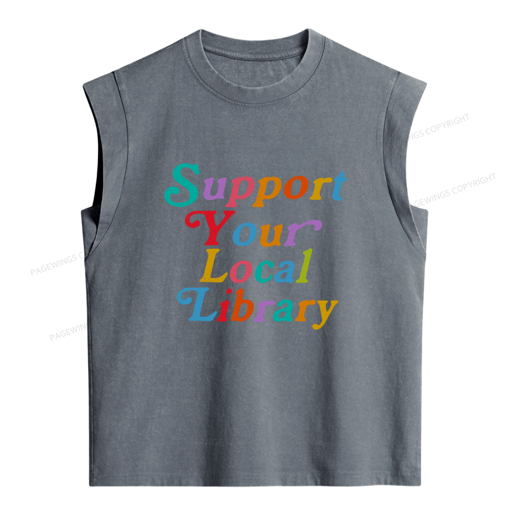 Pagewings Support Your Local Library Women's Washed Tank Top