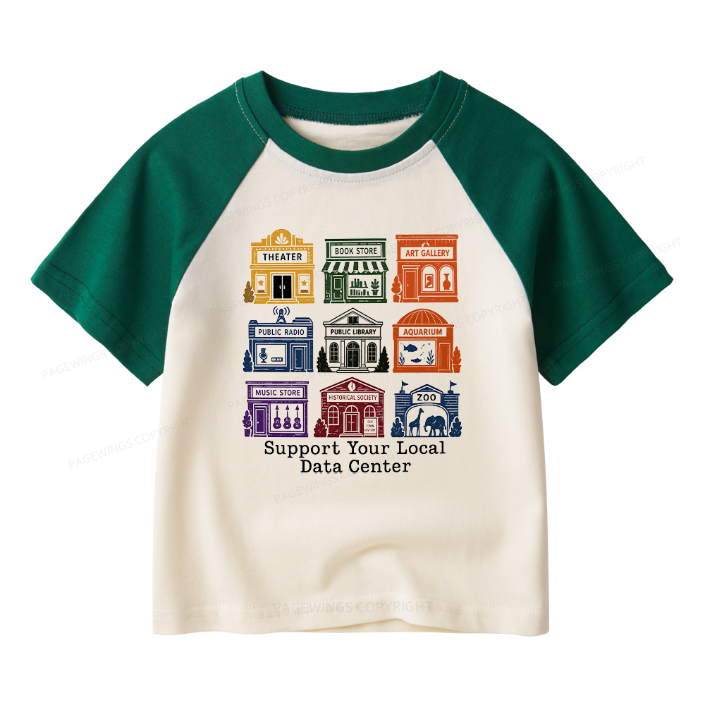 Pagewings Support Your Local Data Center Kids Raglan T-shirt 