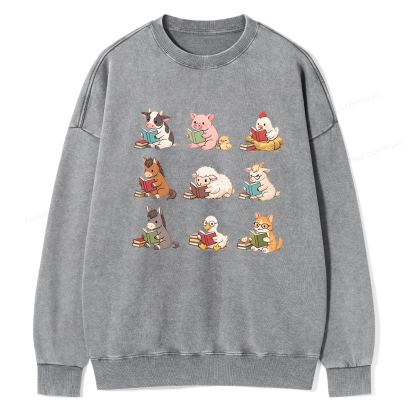 Pagewing Farm Animals Reading16179 Read Unisex Washed Sweatshirt