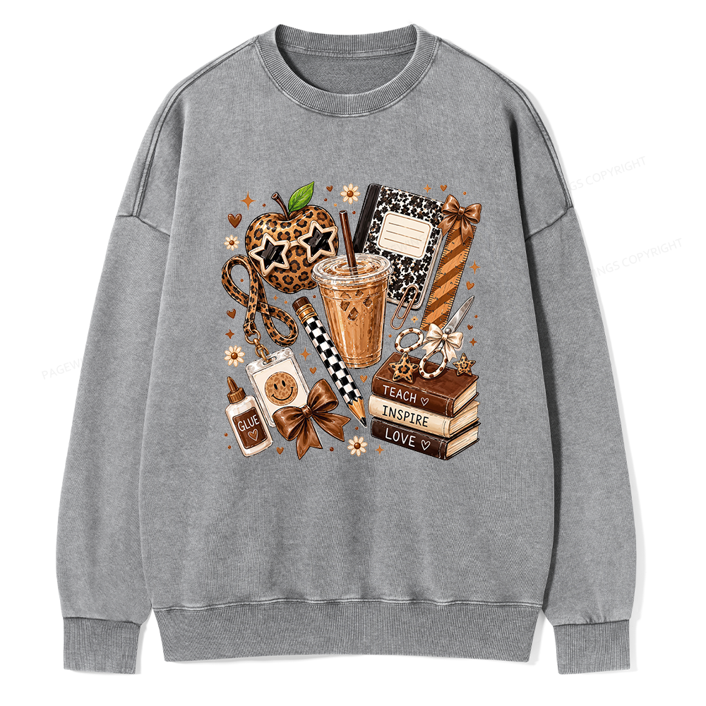 Pagewing Leopard Teacher Book16229 Read Unisex Washed Sweatshirt