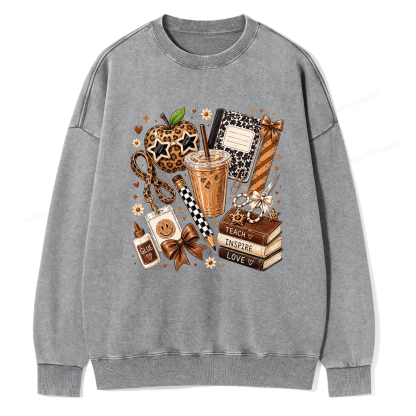 Pagewing Leopard Teacher Book16229 Read Unisex Washed Sweatshirt