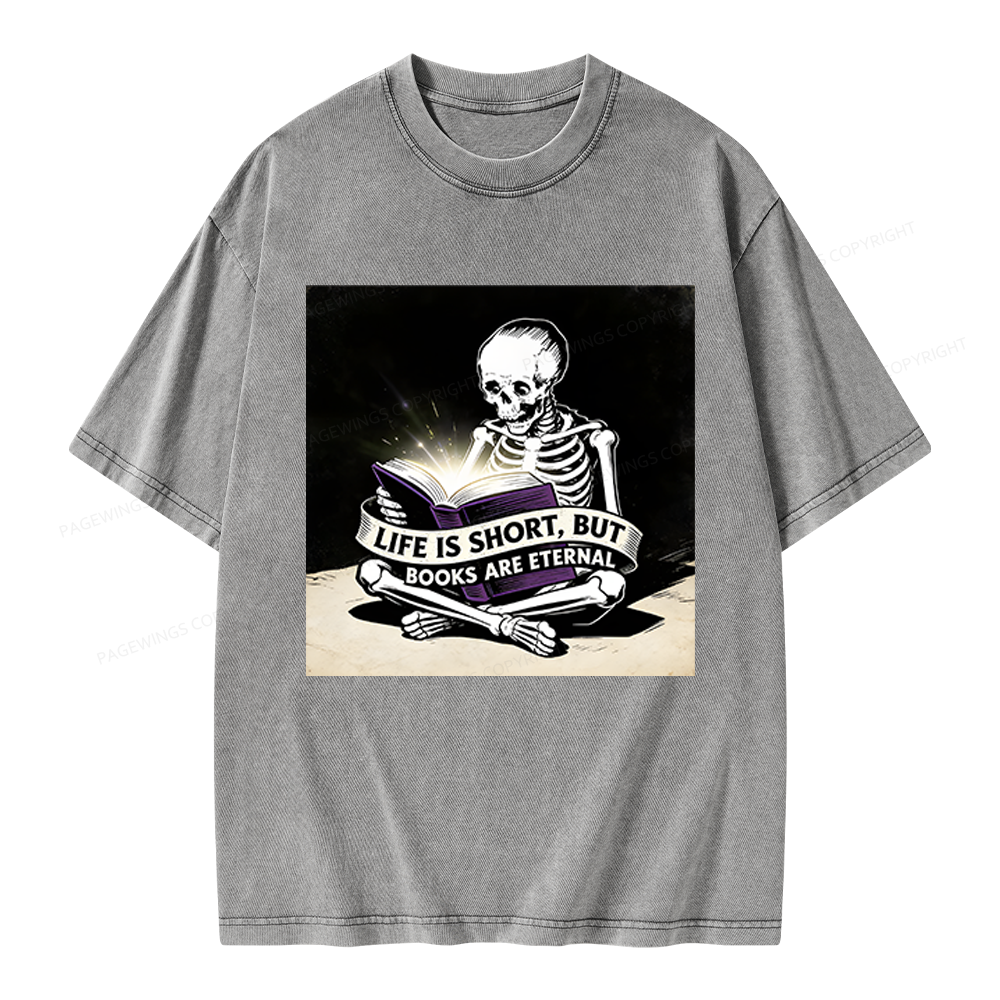 Pagewings Life Is Short But Books Are Eternal Unisex Washed T-shirt