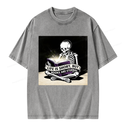 Pagewings Life Is Short But Books Are Eternal Unisex Washed T-shirt