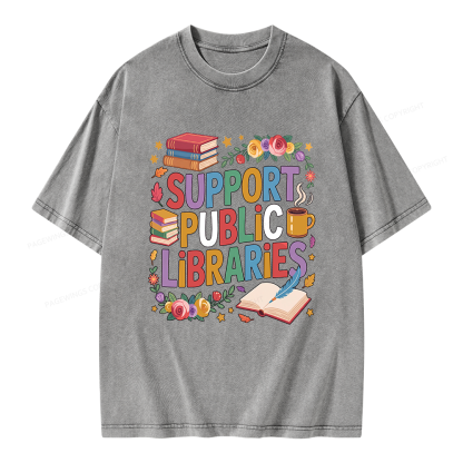 Pagewings Support Public Libraries Unisex Washed T-shirt