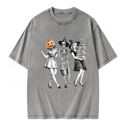 Pagewings Spooky Books Girl Unisex Washed T-shirt