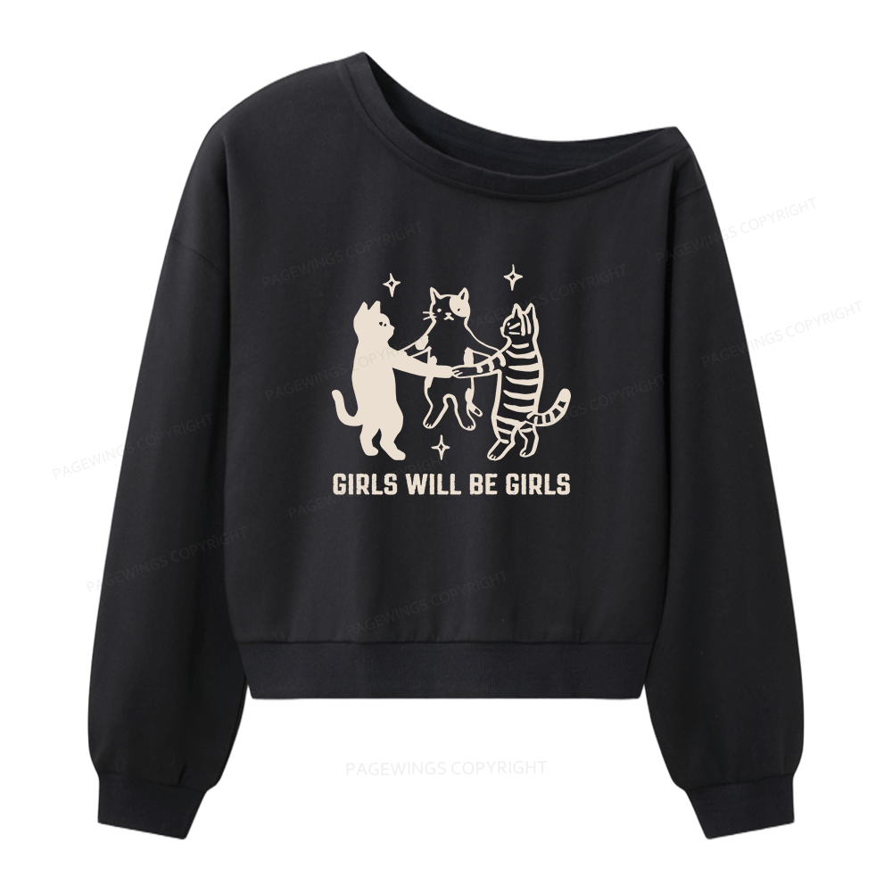 Pagewings Girls Will Be Girls 16326 Bookish Women Off Shoulder Sweatshirt