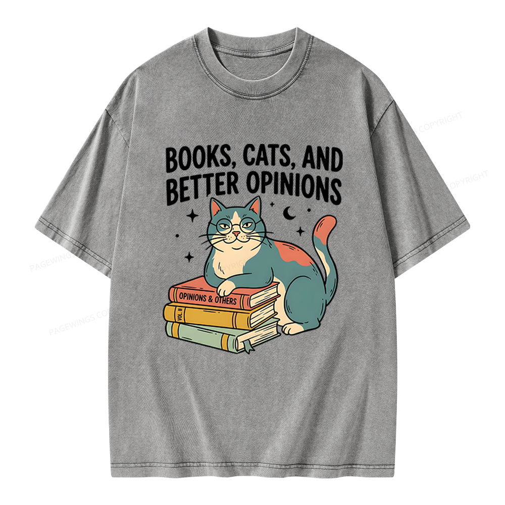 Pagewings Books Cats And Better Opinions Unisex Washed T-shirt