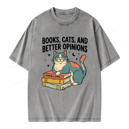 Pagewings Books Cats And Better Opinions Unisex Washed T-shirt