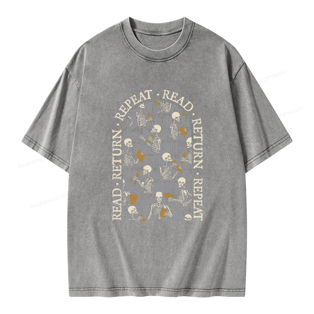 Pagewings Skeleton Library Unisex Washed T-shirt