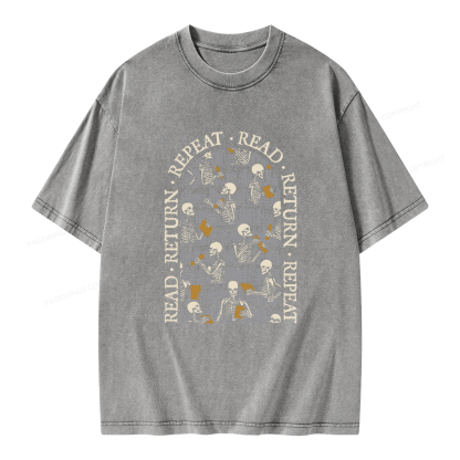Pagewings Skeleton Library Unisex Washed T-shirt