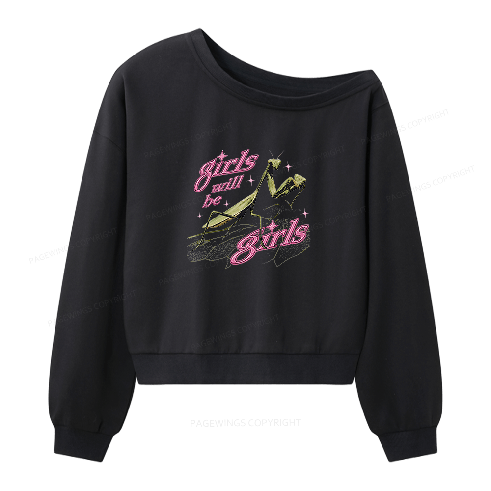 Pagewings Girls Will Be Girls 16402 Bookish Women Off Shoulder Sweatshirt