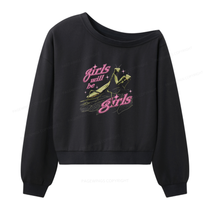 Pagewings Girls Will Be Girls 16402 Bookish Women Off Shoulder Sweatshirt