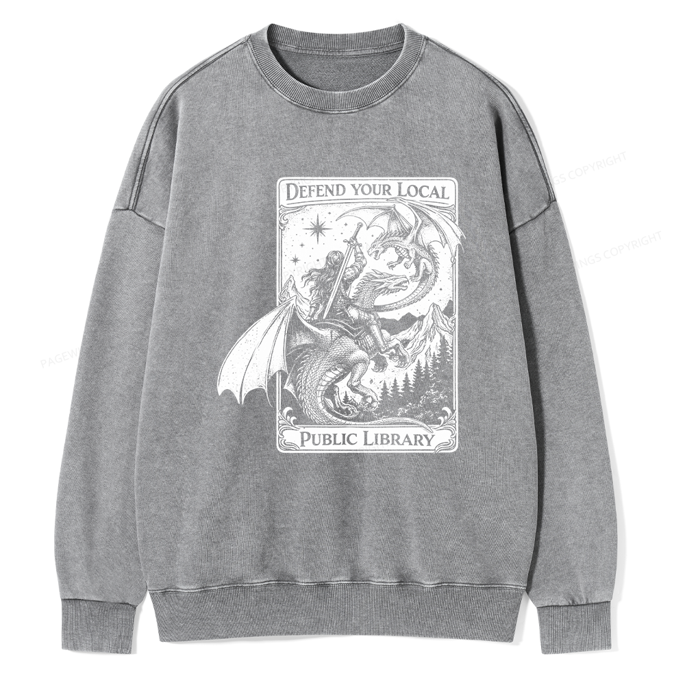 Pagewings Defend Your Local Public Library Unisex Washed Sweatshirt