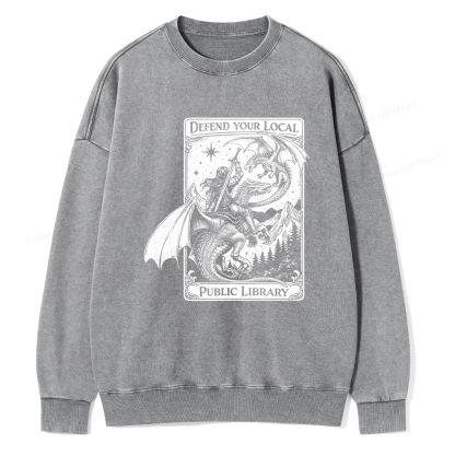 Pagewings Defend Your Local Public Library Unisex Washed Sweatshirt