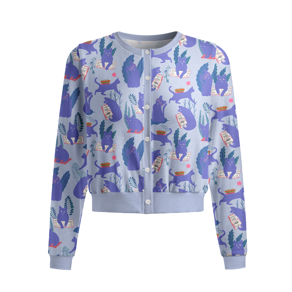 Pagewings Cat Book Lover Crew Neck Cardigan Sweaters