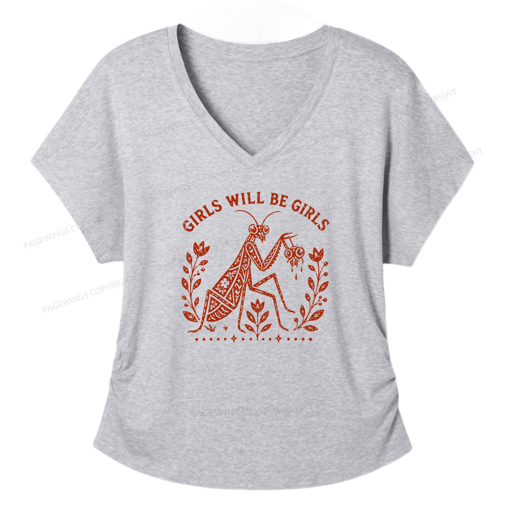 Pagewing Girls Will Be Girls16300 Soft Women's Modal V-neck T-shirt
