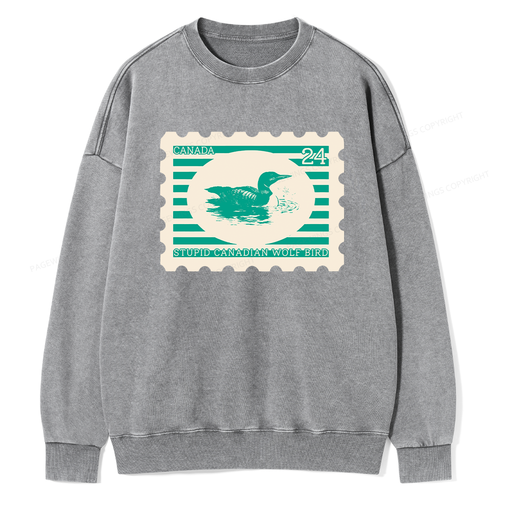 Pagewings Stupid Canadian Wolf Bird Unisex Washed Sweatshirt