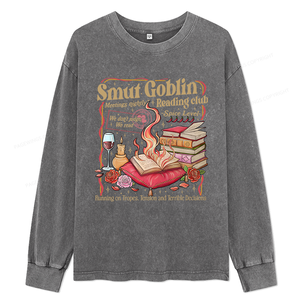 Pagewings Smut Goblin Dark Romance Unisex Washed Long Sleeve T-shirt