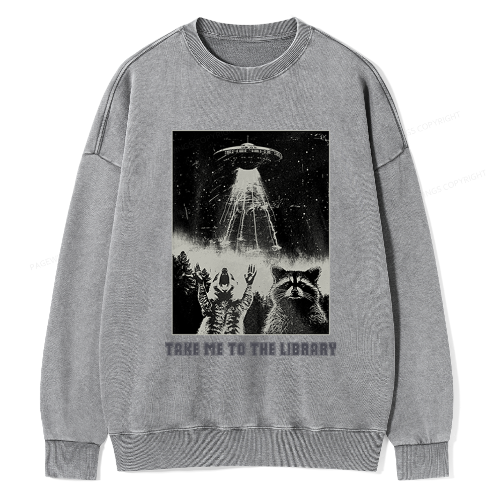 Pagewings Take Me To The Library Unisex Washed Sweatshirt