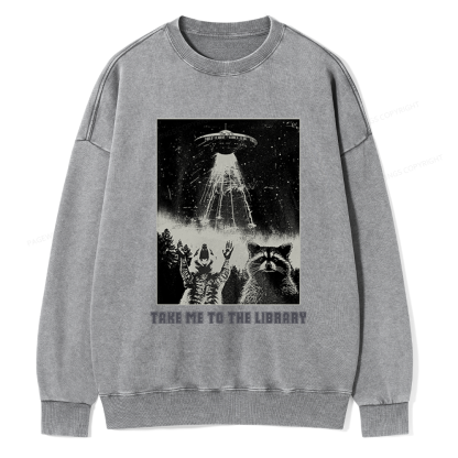 Pagewings Take Me To The Library Unisex Washed Sweatshirt