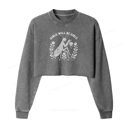 Pagewing Girls Will Be Girls 16300 Bookish Washed Crop Sweatshirt
