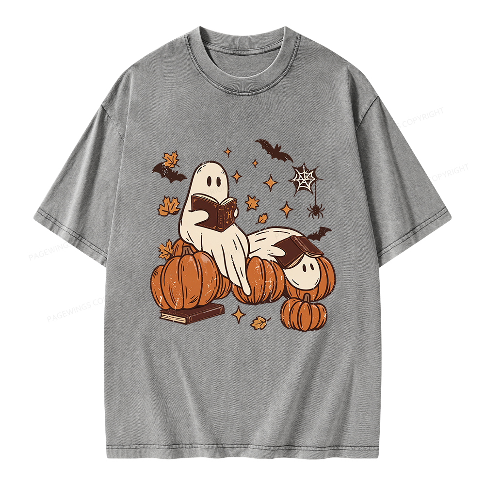 Pagewings Ghost Reading Unisex Washed T-shirt