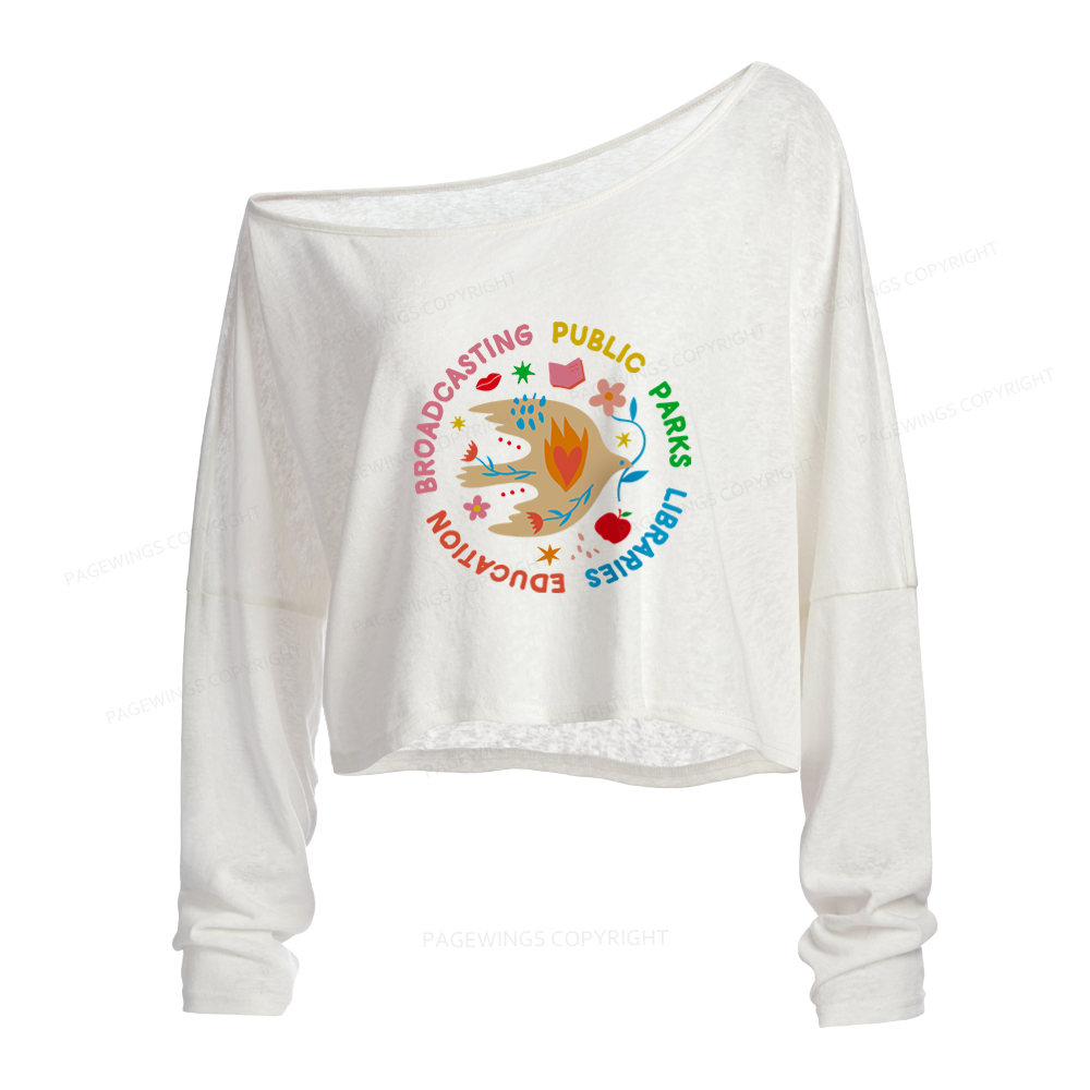 Pagewings Public Libraries Slouchy Long Sleeve Off Shoulder T-shirts