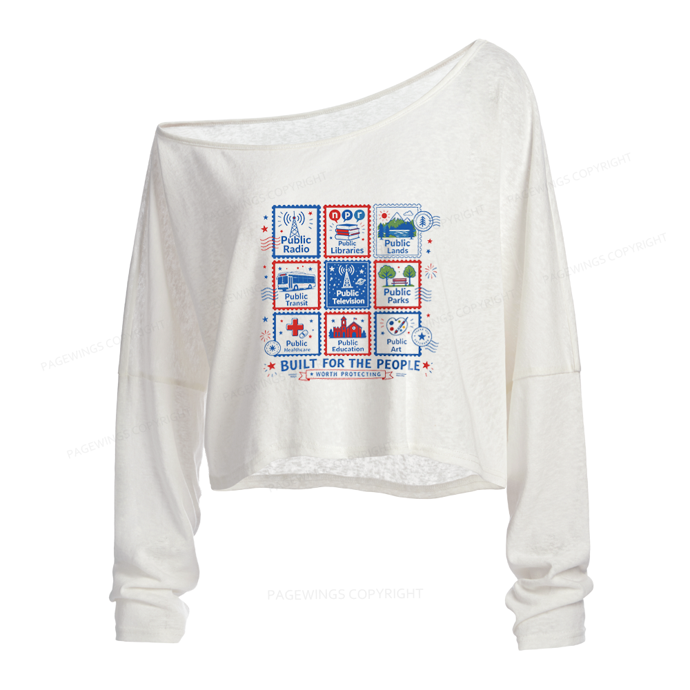 Pagewings Public Libraries Slouchy Long Sleeve Off Shoulder T-shirts