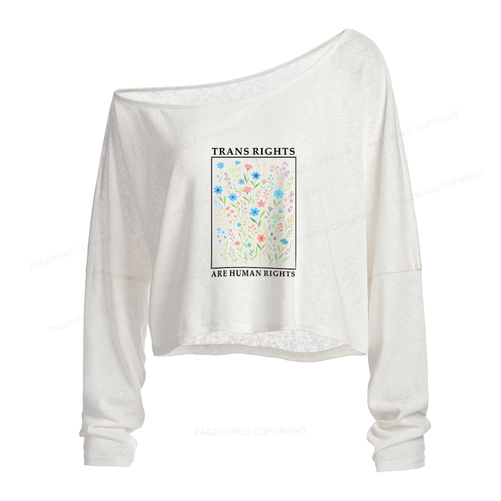 Pagewings Trans Rights Slouchy Long Sleeve Off Shoulder T-shirts