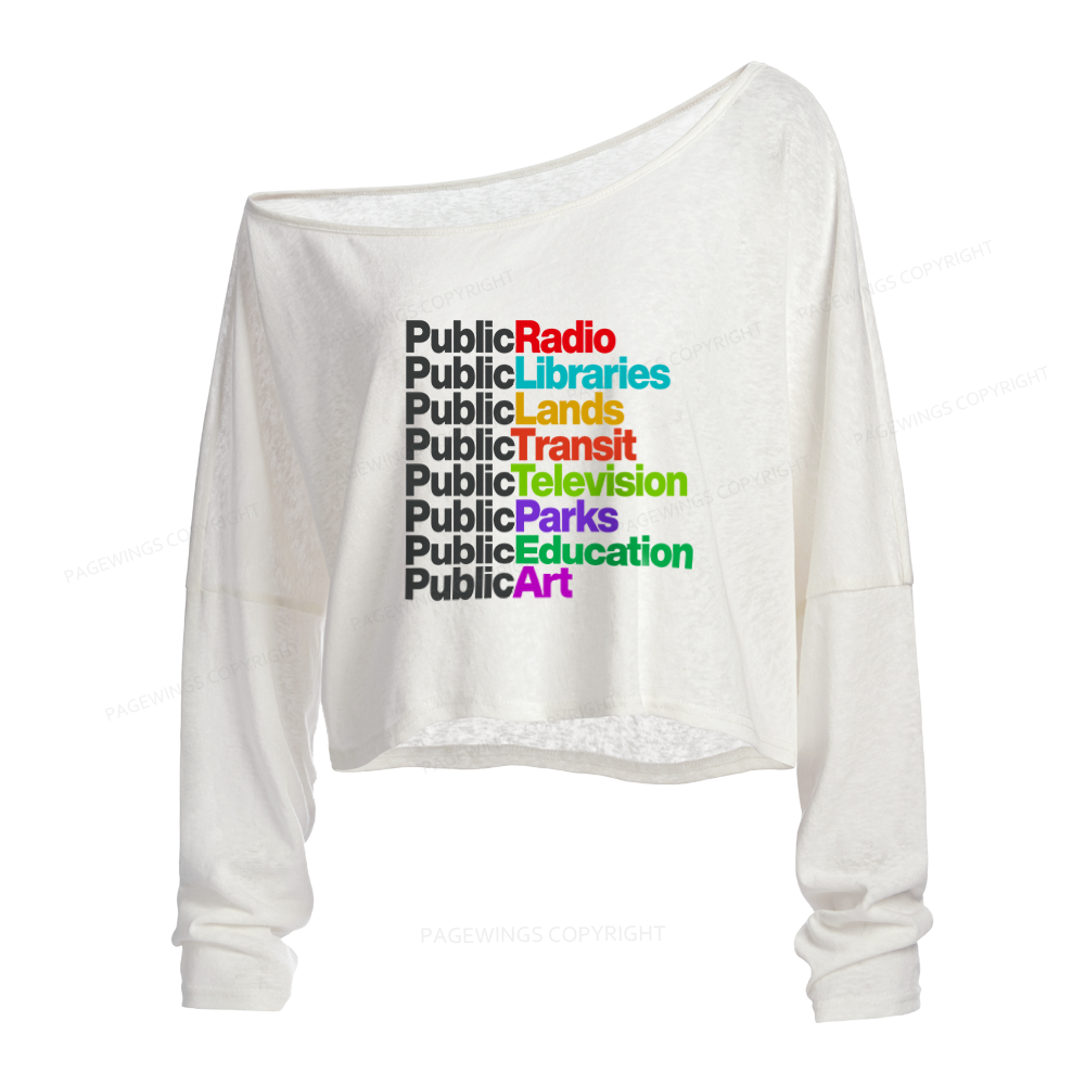 Pagewings Public Libraries Slouchy Long Sleeve Off Shoulder T-shirts