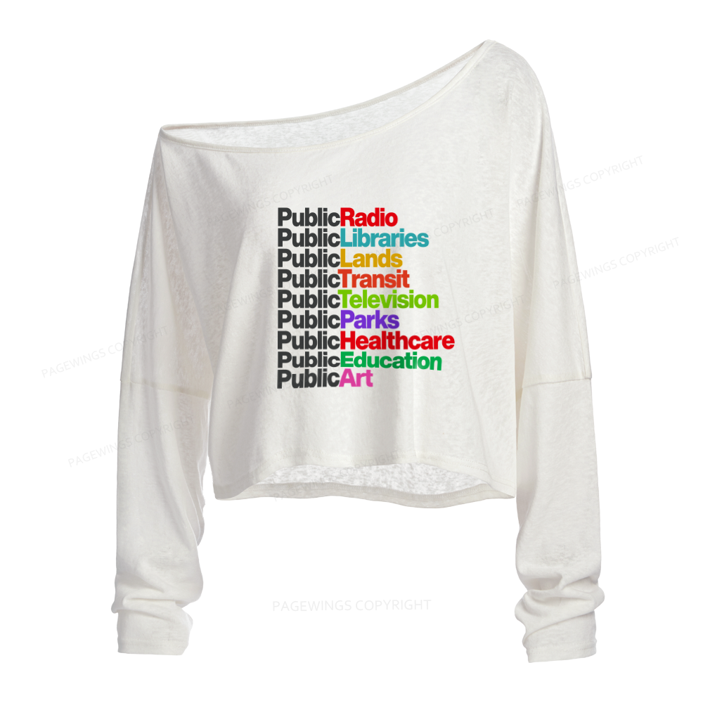 Pagewings Personalized Public Libraries Slouchy Long Sleeve Off Shoulder T-shirts