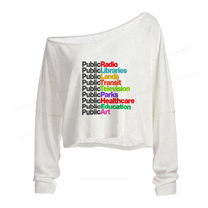 Pagewings Personalized Public Libraries Slouchy Long Sleeve Off Shoulder T-shirts