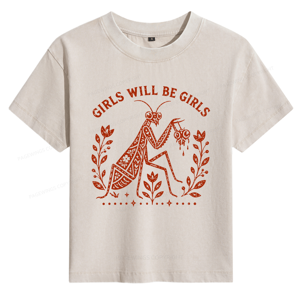 Pagewing Girls Will Be Girls Bookish Women's Washed T-shirt