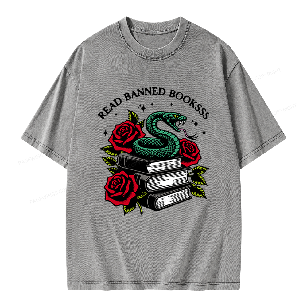 Pagewings Read Banned Books Unisex Washed T-shirt
